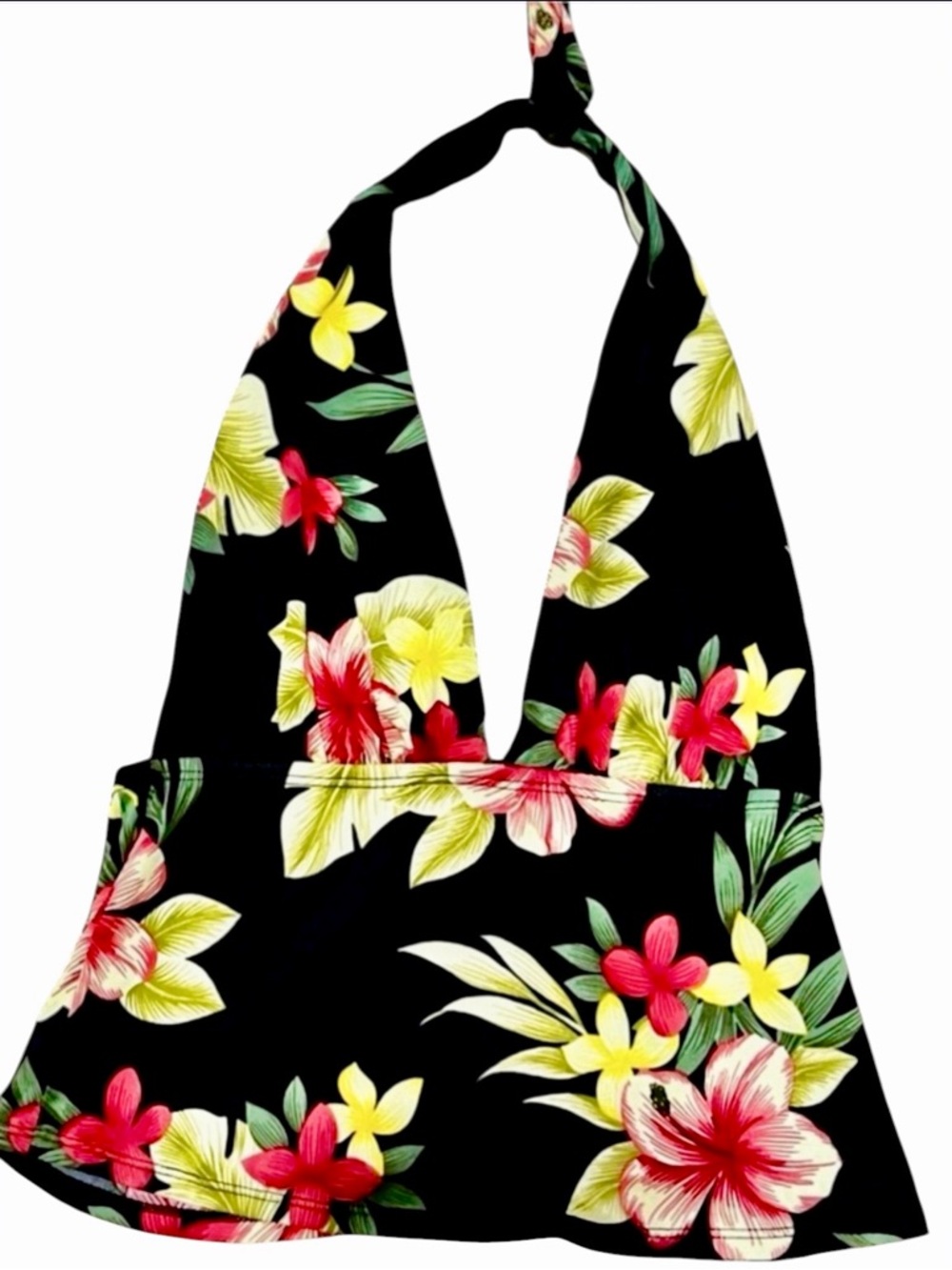 Black Floral Halter Swim Top - Women's Tropical Bikini